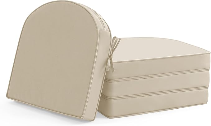 Outdoor Chair Cushions Set of 4: Waterproof & Fade Resistant Patio Furniture Cushions - 18.5 x 16 x 2 Inch Non Slip Round Corner Seat Cushion Pads with Removable Cover for Garden Yard Lawn, Cream