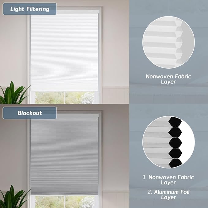 SEEYE No Drill Cordless Cellular Shades, Thermal Insulated Noise Reduction