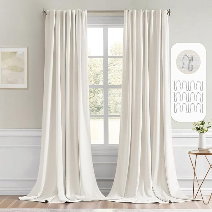 MIULEE Ivory Back Tab Blackout Curtains 120 Inch Long 2 Panels Set