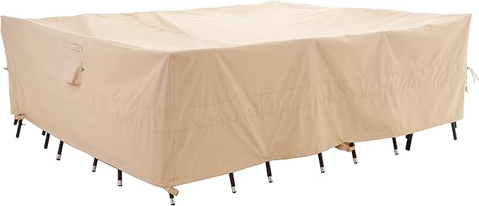 WJ-X3 Large Rectangular Outdoor Table Cover Waterproof, Heavy Duty Patio Furniture Set Cover UV-Resistant, Lawn Sectional Set Cover, High Wind Resistant, Anti-fading 126Wx 84Dx 31HInches, Beige