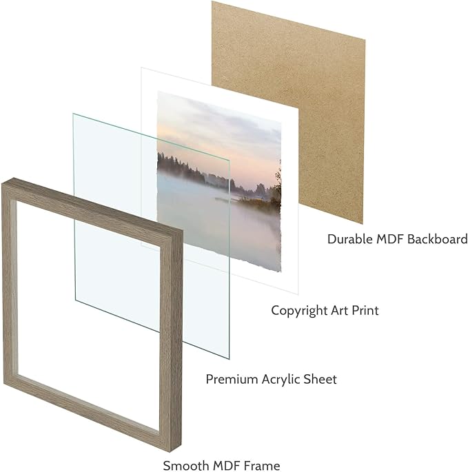 Modern Framed Lake Photo Painting: 6 Pieces Romantic Mountain Fog Prints Soft Colorful Landscape Wall Art Calming Nature Forest Water Painting Horizontal Multi View Scenery Artwork for Living Room