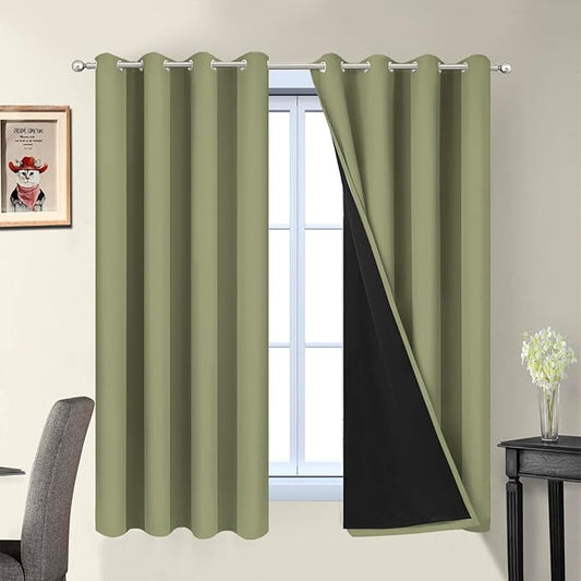 Yakamok 100% Blackout Window Curtain Panels, Heat and Full Light Blocking Drapes