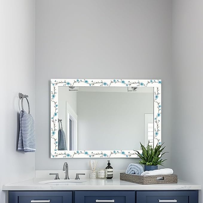 HOMETITUTE Wallpaper Border Peel and Stick Blue Blossom Texture Decorative Wall