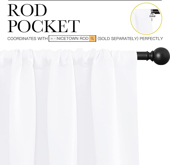 NICETOWN White Curtains, 50% Light Blocking Curtain Panels