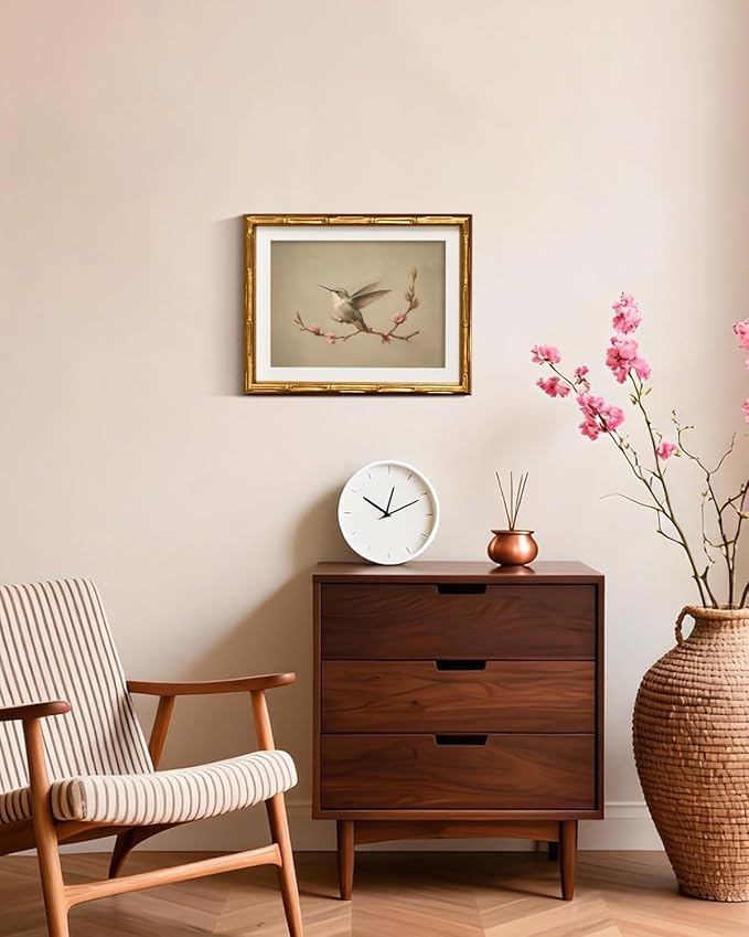 InSimSea Gold Bamboo Framed Canvas Wall Art, Vintage Spring Bird Paintings