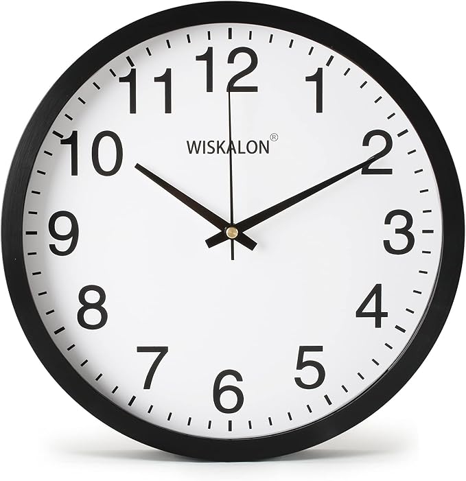 WISKALON 10 inch Silent Non-Ticking Elegant Black Frame Wall Clock, Classic