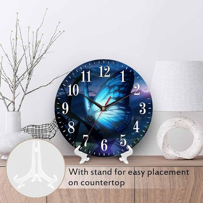 Mxocom Butterfly Wall Clock Beautiful Butterfly Radiant Blue Light 10 Inch