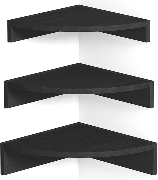 Alsonerbay Black Corner Shelf Wall Mount, Rustic Wood Shelves