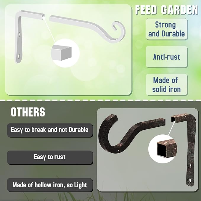 FEED GARDEN Hanging Plant Bracket 10 Inch 2 Pack, Hand-Forged Plant Hanger