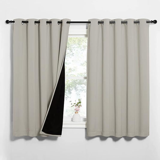 NICETOWN Natural 100% Blackout Lined Curtains, 2 Thick Layers Completely