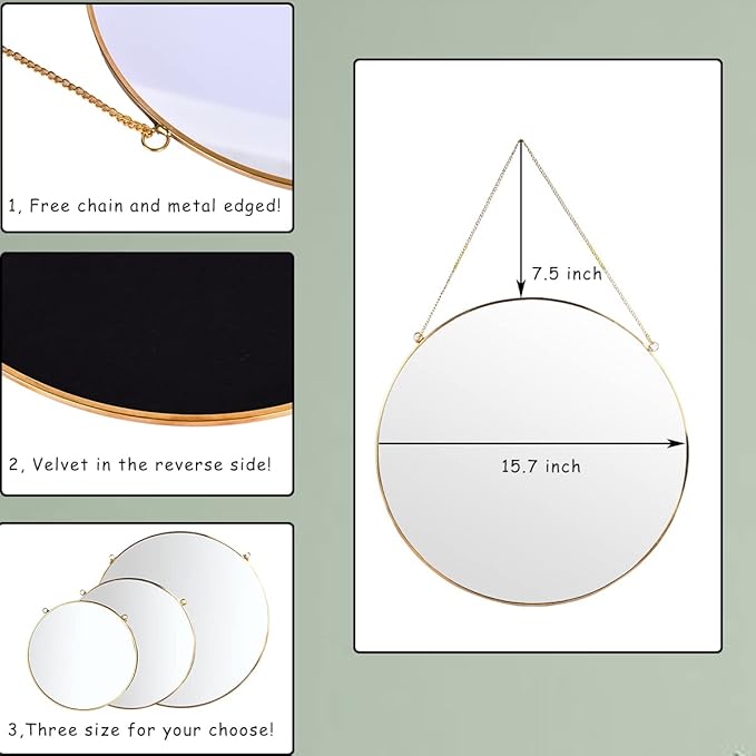 LONGWIN Hanging Wall Circle Mirror Decor Gold Geometric Mirror