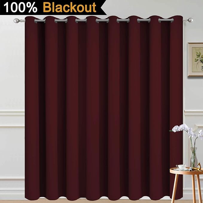 Yakamok Total Blackout Extra Wide Patio Sliding Door Curtains, Grommet Thermal