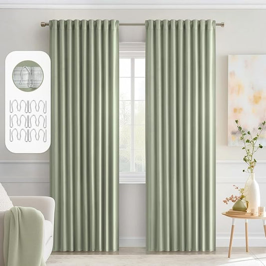 MIULEE Back Tab Sage Green Curtains 90 Inch Long 2 Panels Set