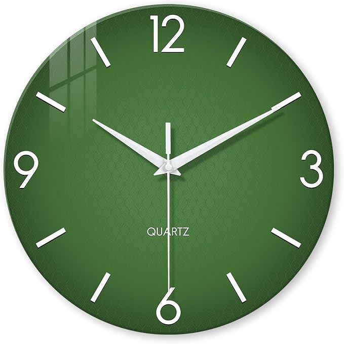 XFM Green Wall Clock 12 Inch Modern Wall Clocks Battery Operated Round Silent