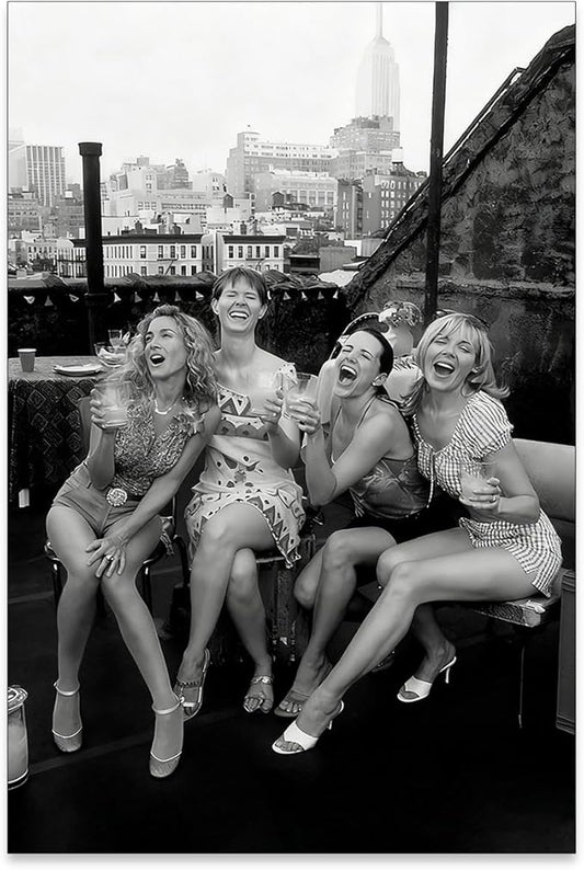 Retro Black And White Woman Canvas Wall Art Fashion Rooftop Party Posters