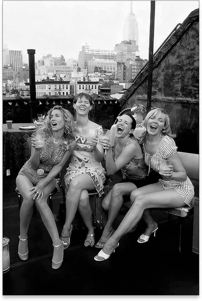 Retro Black And White Woman Canvas Wall Art Fashion Rooftop Party Posters