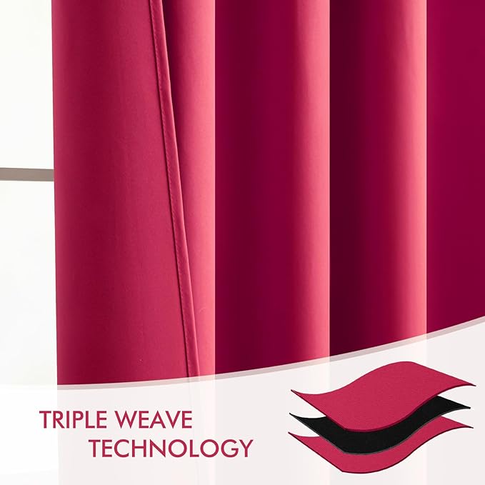 MIULEE Hot Pink Back Tab Blackout Curtains 120 Inch Long 2 Panels Set
