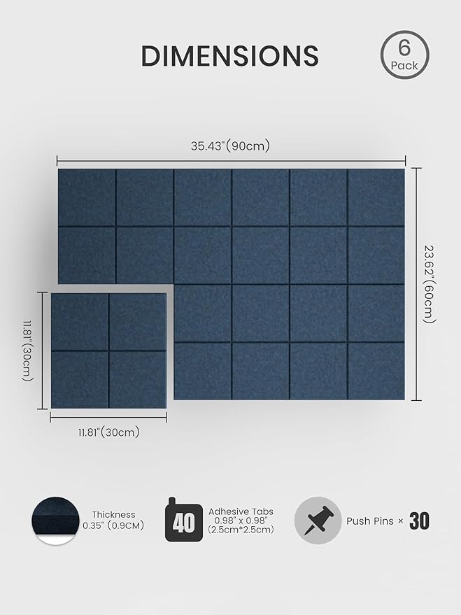 Bumusty Large Felt Bulletin Board, 30 Push Pins, 40 Adhesive Tabs
