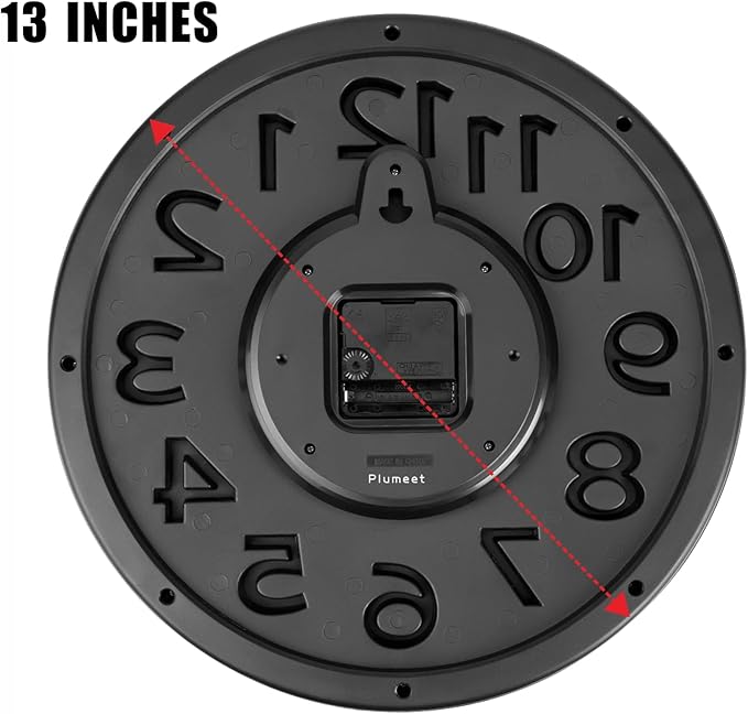 Plumeet 13'' Wall Clock, Large Battery Operated Wall Clocks Silent Non-Ticking