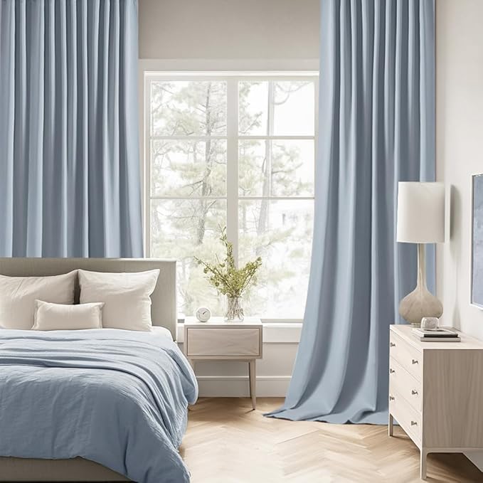 MIULEE Light Blue Back Tab Blackout Curtains 120 Inch Long 2 Panels Set