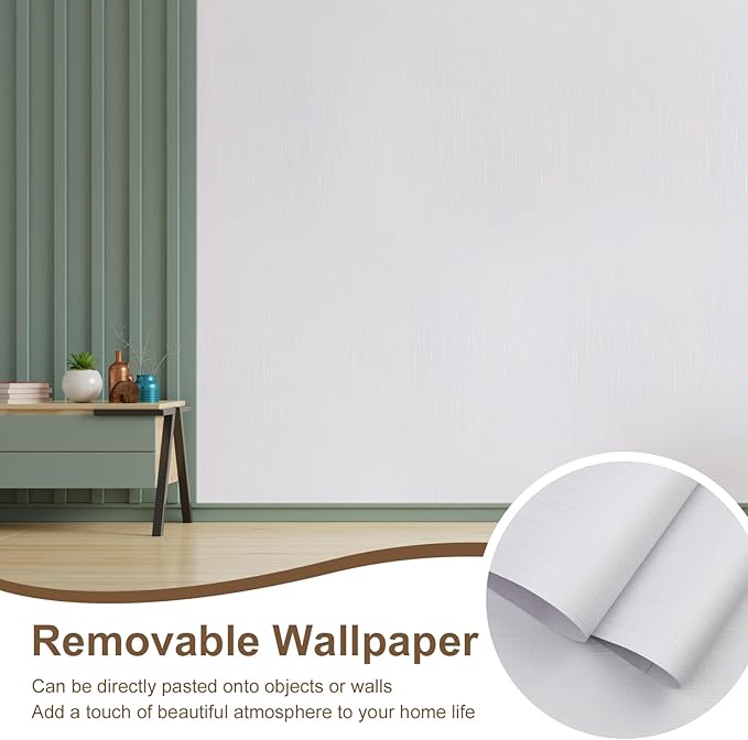 Grasscloth Peel and Stick Wallpaper White Gold Wallpaper 15.7"x 1181" Linen