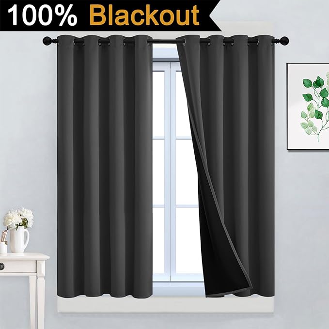 Yakamok 100% Blackout Curtains, 2 Thick Layers Thermal Insulated Total Blackout