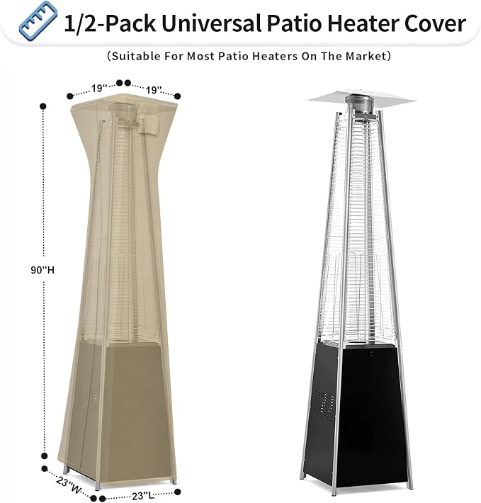 OutdoorLines Waterproof Outdoor Patio Heater Covers with Zipper and Storage Bag, Dust-Proof UV-Resistant Windproof Propane Heavy Duty Heater Cover for Standing Heater, 1 Pack-90Hx23Lx23W inch Camel