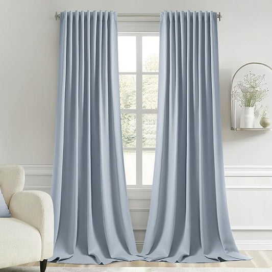MIULEE Light Blue Back Tab Blackout Curtains 120 Inch Long 2 Panels Set