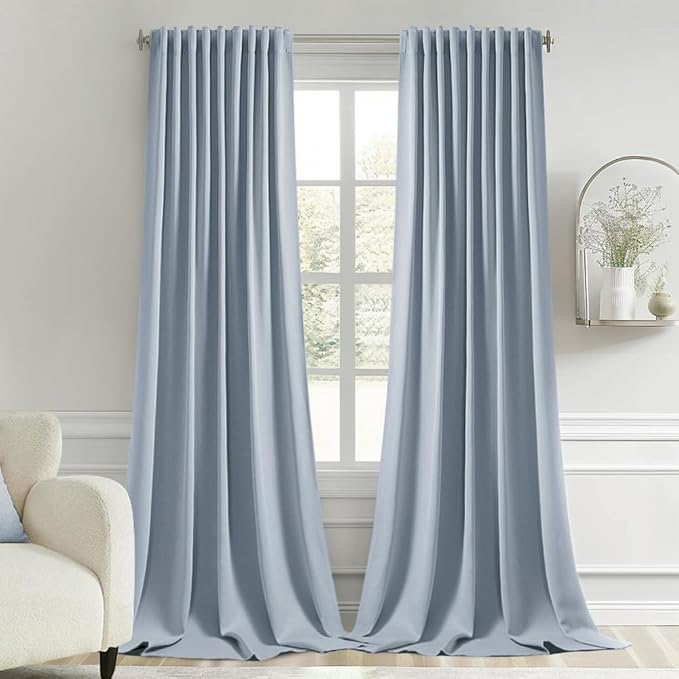 MIULEE Light Blue Back Tab Blackout Curtains 102 Inch Long 2 Panels Set