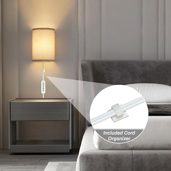 FINCMY Wall Sconce Light Plug in, Dimmable Sconces Wall Decor Set of 2