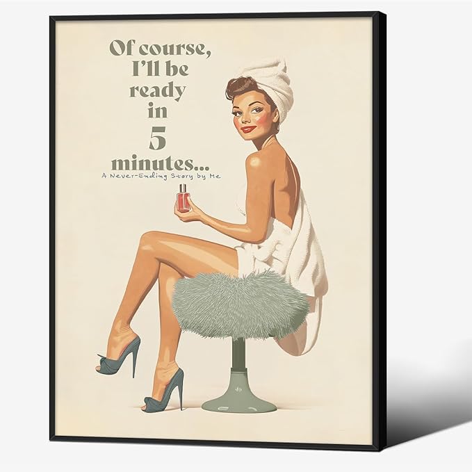 Boho Sage Green Bathroom Poster Vintage 70s Pin Up Girl Wall Art 08x10 inch