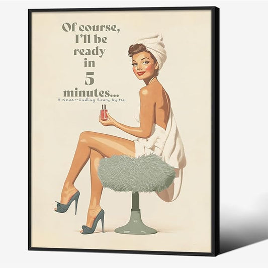 Boho Sage Green Bathroom Poster Vintage 70s Pin Up Girl Wall Art 08x10 inch