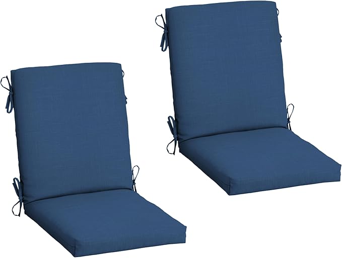 Arden 2-Pack Outdoor Patio Dining Chair Cushion, 20x44, Rain-Proof Seat Pad, Fade-Resistant Outdoor Cushion Cobalt Blue Texture