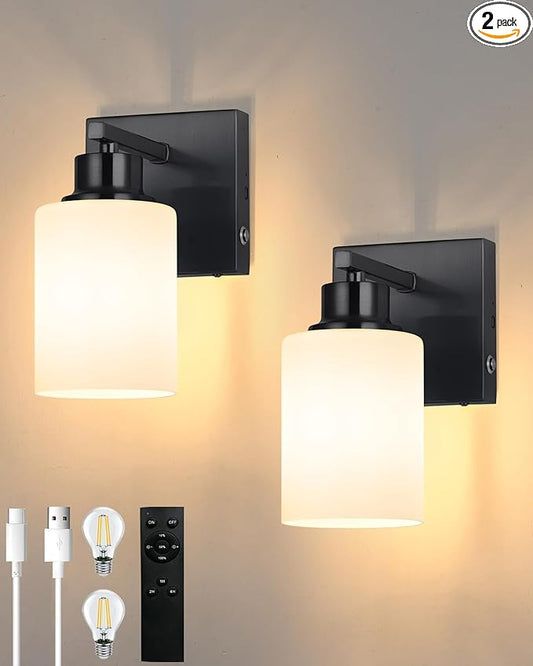 Rayogale Battery Operated Wall Sconce Set of 2, Easy Install Dimmable Wireless