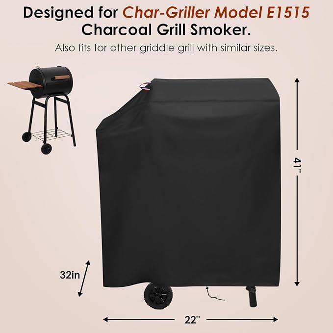 Grill Cover for Char-Griller Model E1515 Charcoal Grill Smoker BBQ Covers Waterproof Griddle Cover Outdoor Grill Smoker Cover - 22"x32"x41"