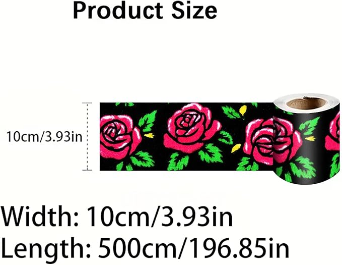 Red Rose Wall Border 196x4 Inch Peel and Stick Floral Wallpaper Border Black