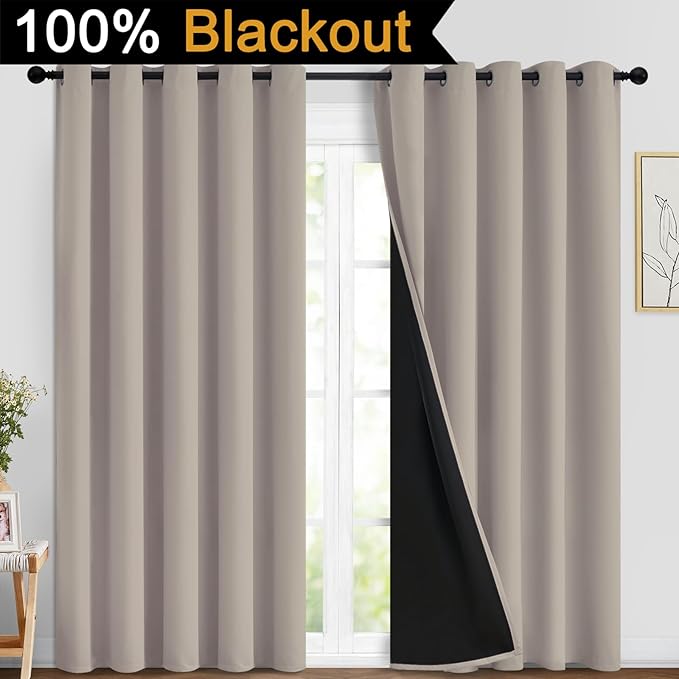 Yakamok 100% Blackout Curtains 84 Inches Long, 2 Thick Layers Heat and Full