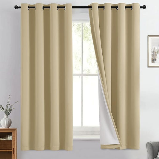 Yakamok 100% Blackout Curtain Panels 63 inches Cold and Light Blocking Drapes