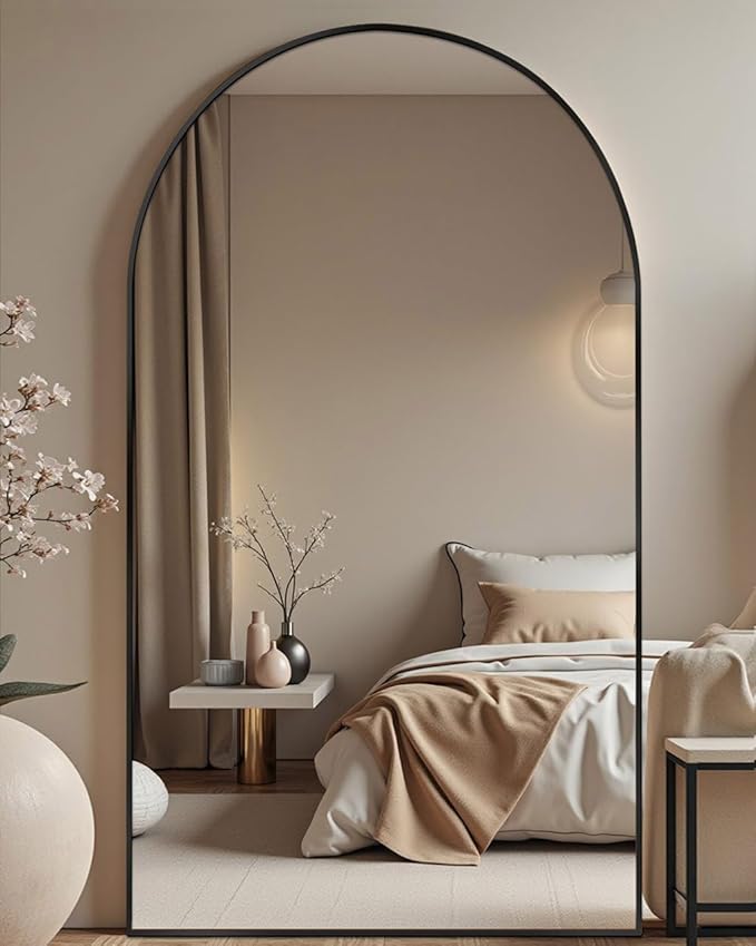 DMWOODFL 77"x38" Black Arched Full Length Mirror