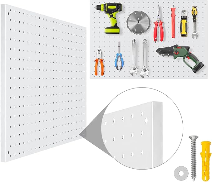 Peg Board, 2 Pack Metal Pegboard Panels White Pegboards Wall Organizer