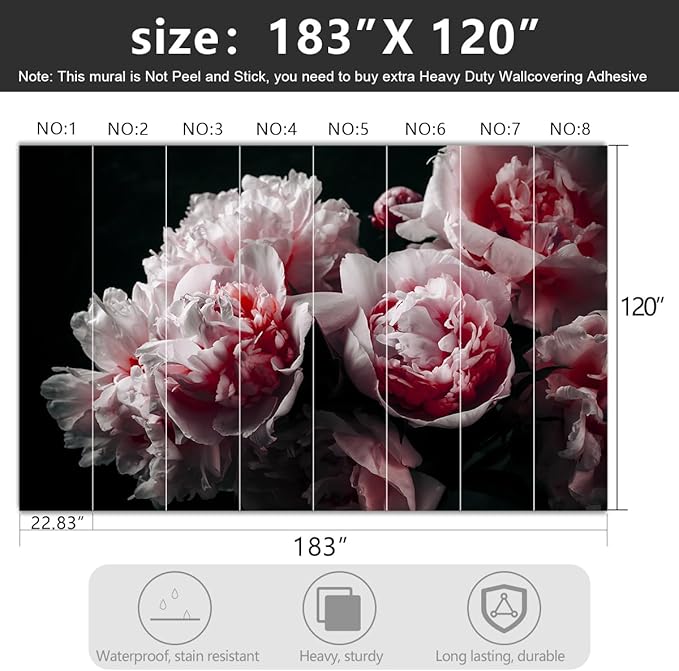 Black Peony Pink Floral Living Room Fabric Wallpaper Bedroom Bathroom Dark