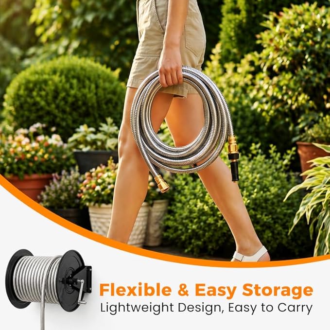 Rosy Earth Metal Garden Hose 200 FT - 304 Stainless Steel Water Hose 200 FT - Expandable Short Flexible Garden Hose,no Kink Explosion, no Bite