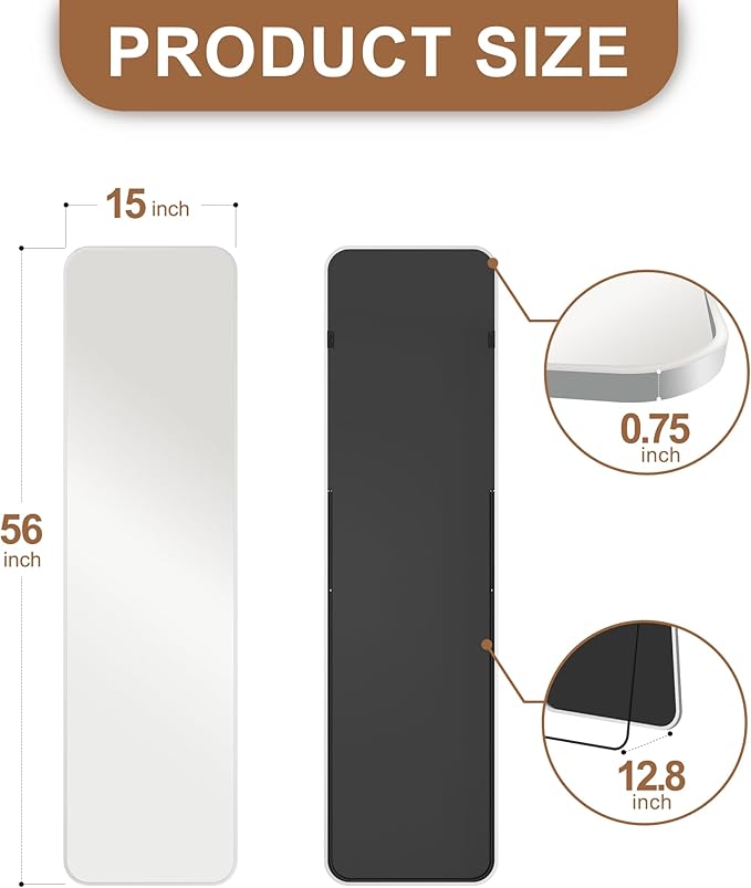 Delma Full Length Mirror, Wall Mounted, Freestanding or Leaning, Rounded