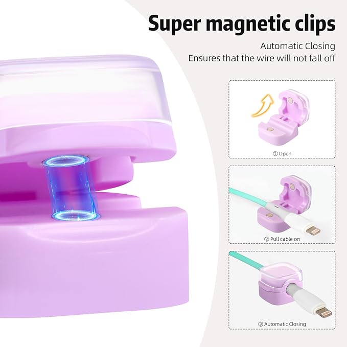 Magnetic Cable Clips Cord Organizer Holder, 6 Pack Adhesive Wire Holder Keeper Organizer USB Charging Cable Storage Holder for Home Office Phone Car Wall Desktop Nightstand Kitchen (Purple)