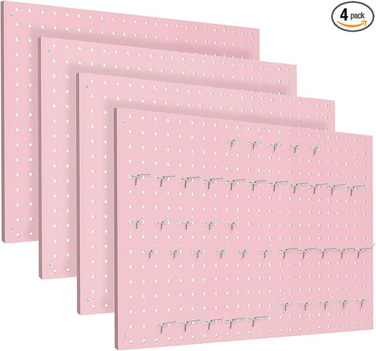 Peg Board, 4 Pack Metal Pegboard Panels Pink Pegboards Wall Organizer