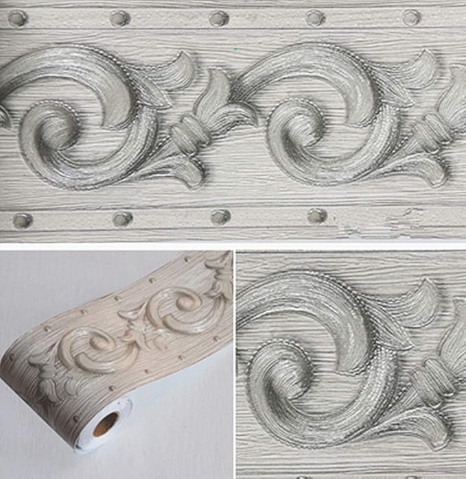 REDODECO Elegant Silver Grey Floral Molding Wallpaper Border Peel Stick Home
