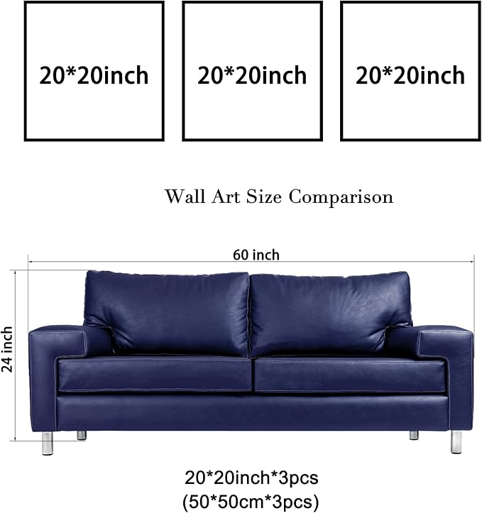 Wieco Art Blue Abstract Flowers 3 Panels Canvas Prints Wall Art Modern Pictures