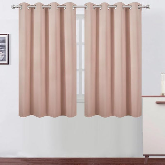 LEMOMO Blackout Curtains 66 x 54 Inch Long Blush Curtains Set of 2 Panels Room