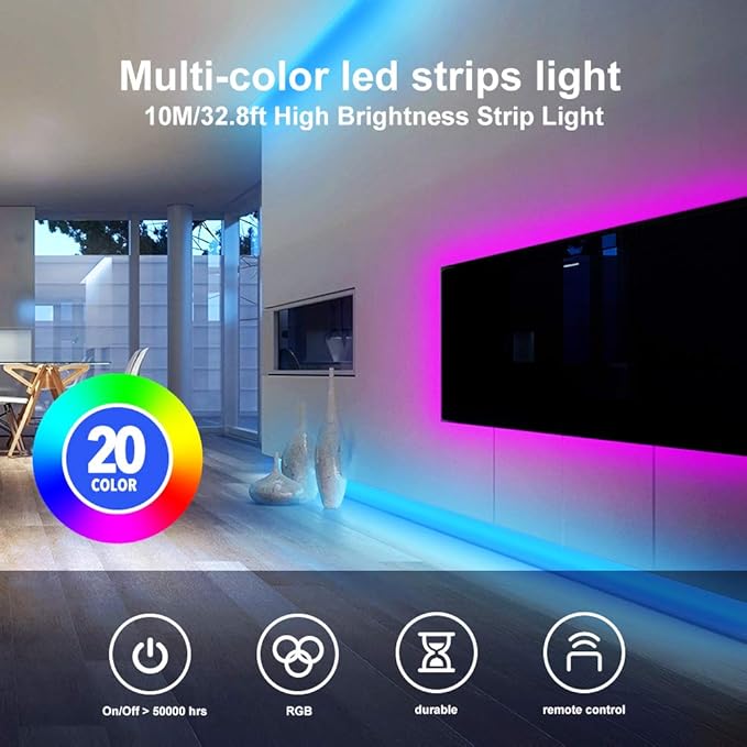 DAYBETTER Led Strip Lights 32.8 ft RGB Color Changing Lights Strip