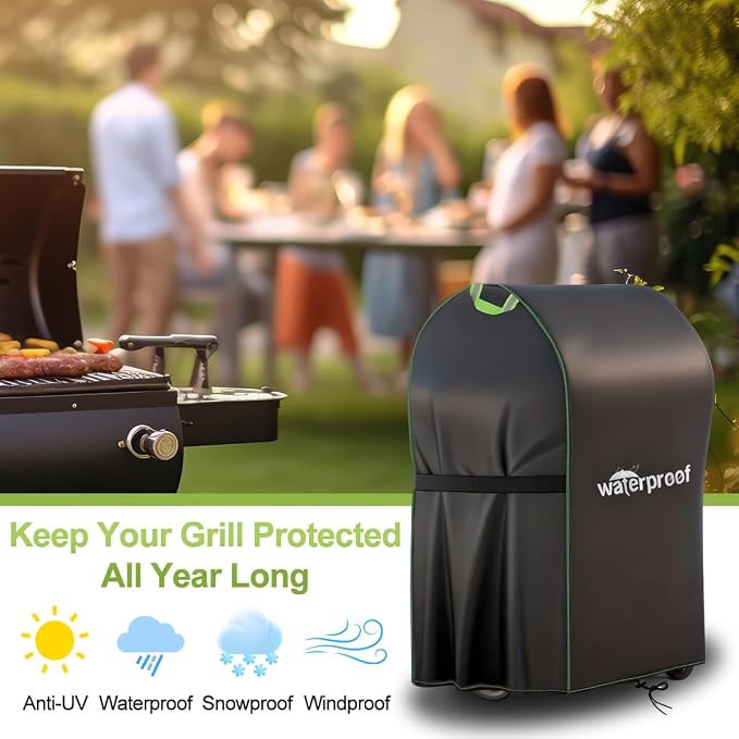 Grill Cover, 30 inch Small BBQ Grill Cover for Outdoor Grill, 420D Waterproof Fabric, UV & Fade Resistant, All-Weather Barbecue Gas Grill Cover with Handles, Straps & Adjustable Drawstring